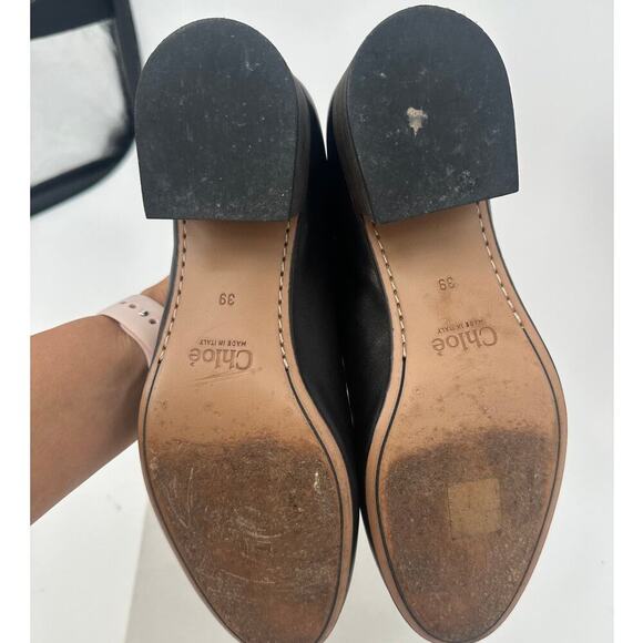 Chloe Leather Scalloped Accent Pumps Loafer Heel - Picture 8 of 9